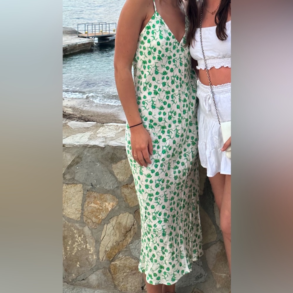 Zara Green and Blue Floral Print Silk Dress
